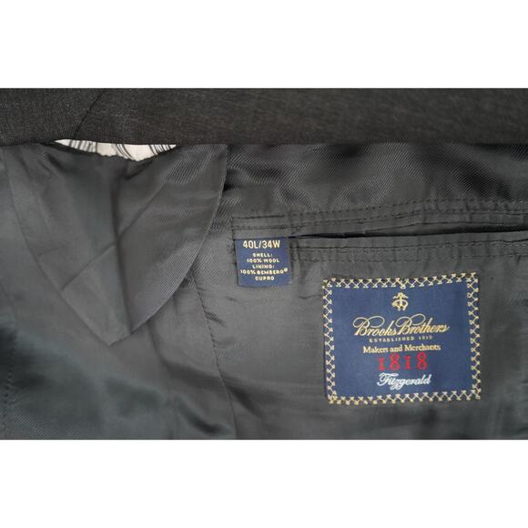 Brooks Brothers 1818 Fitzgerald X Estrato Mens 40L Charcoal Wool 2 Button USA - Picture 7 of 8